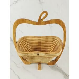 Foldable Wooded Fruit Basket Apple Shaped 10 1/2" Christmas Holidays Home Decor